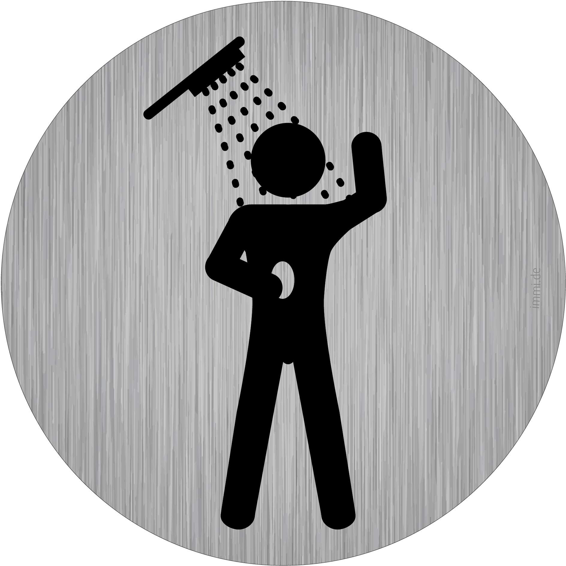 immi 4x Türschild Dusche Männer, Duschraum-Aufkleber, 95mmØ, rund, Edelst.-Optik
