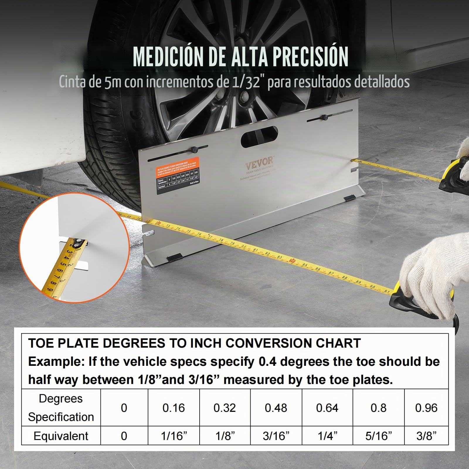 VEVOR Herramienta de alineación de Ruedas, Paquete de 2 Placas de Herramienta de alineación, Placa de Herramienta de medición de ángulo de Punta de Acero Inoxidable, 4 Varillas de alineación
