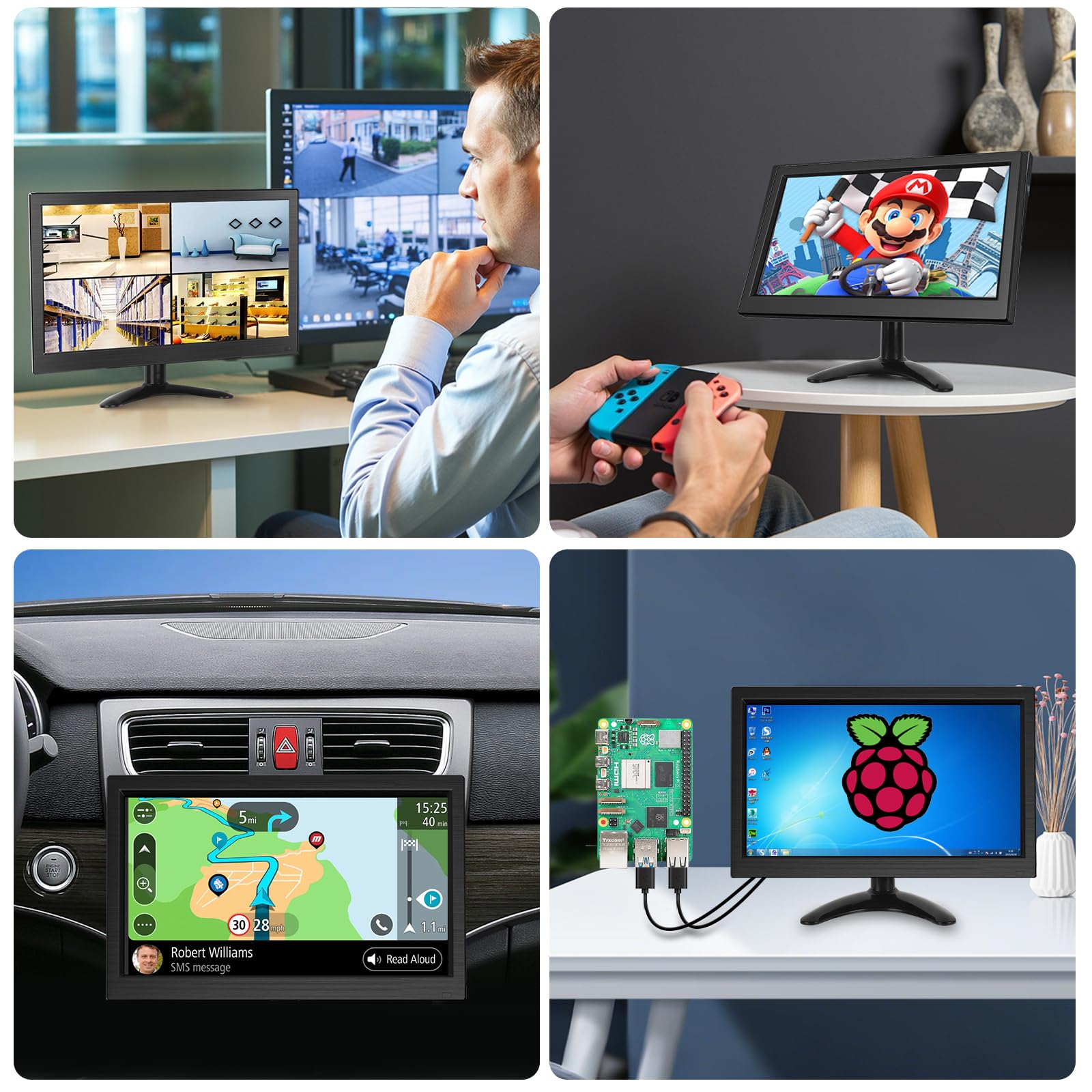 podofo Monitor portatile da 11,6 pollici 1920 * 1080P HD LCD, Mini Monitor per PC, sorveglianza, computer, Raspberry Pi con HDMI/VGA/BNC/AV/Altoparlante integrato/VESA, 12-24V