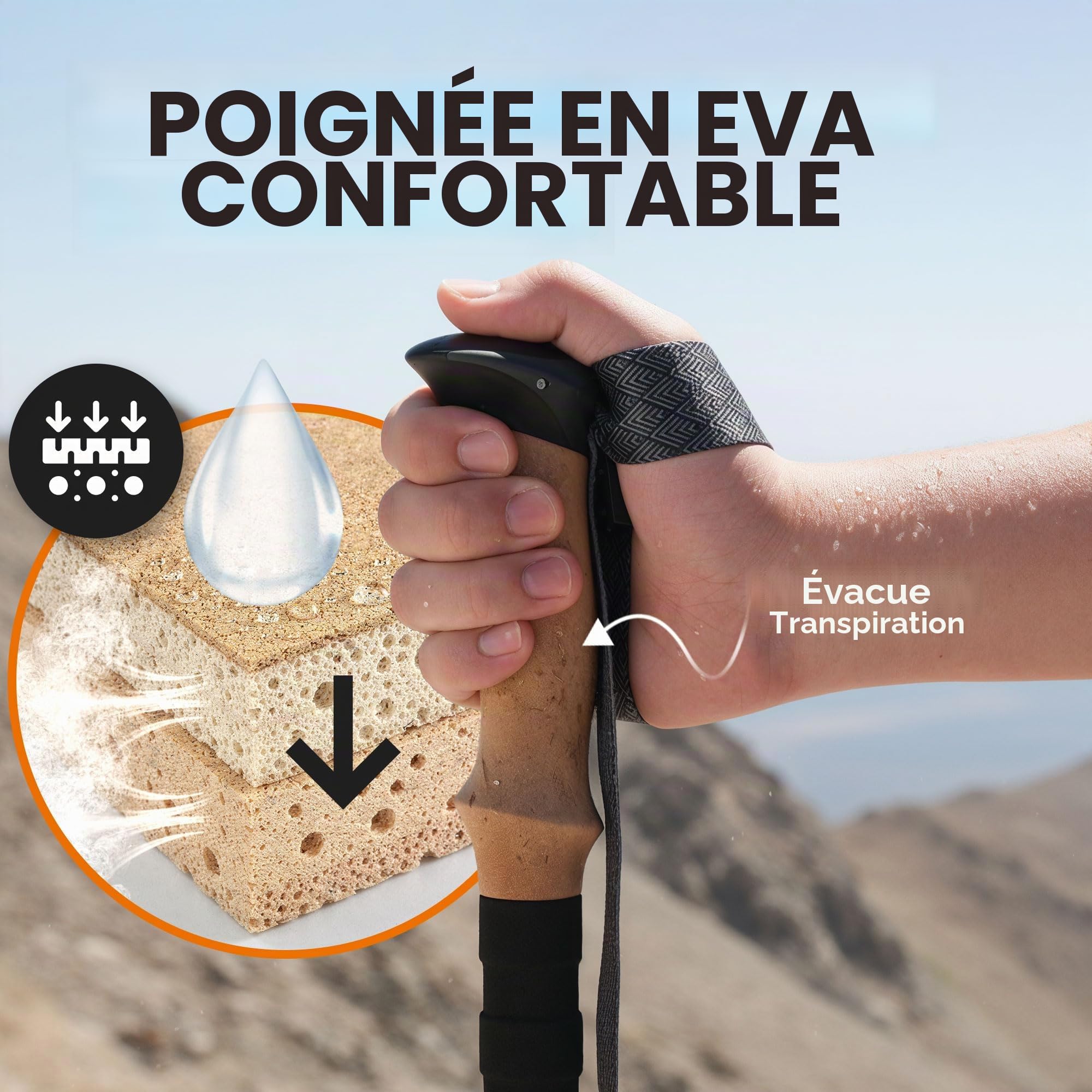 TREKOLOGY Trek-Z Batons de Trekking Triple Pliable - Bâton de Marche léger en Aluminium Pliable et Ajustable, Cannes de randonnée Pliante, Trekking Senior, Randonnée pédestre, Voyage Sac à Dos