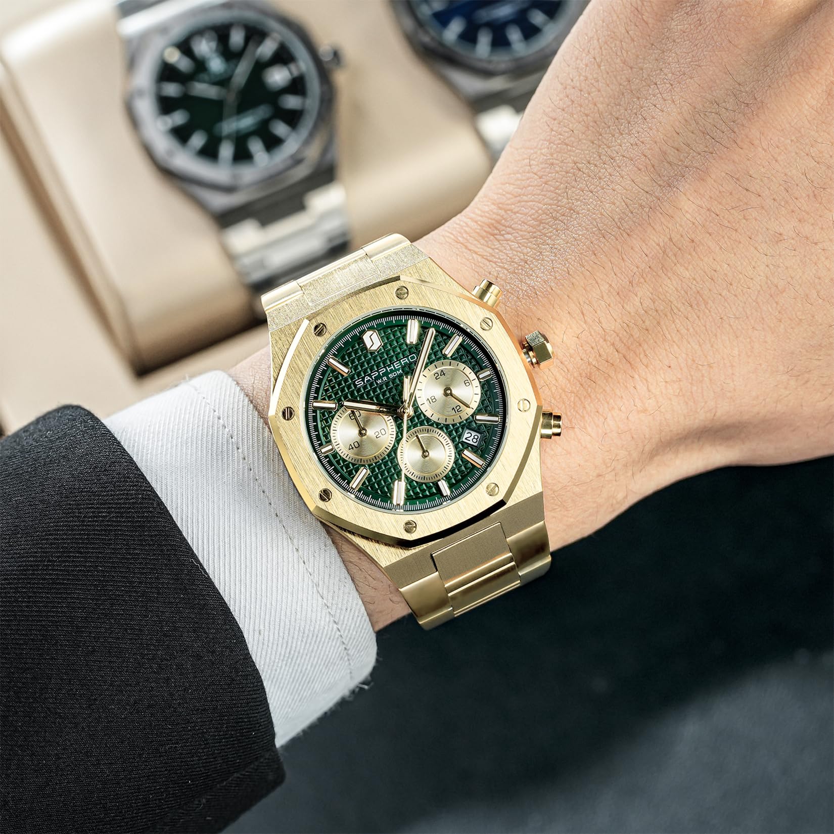 SAPPHERO Herren Uhren Luxus 50M Wasserdicht Armbanduhr für Männer Geschäftlich Datum Sport Zeit Mode Stahlband Uhr Geschenk für Männer