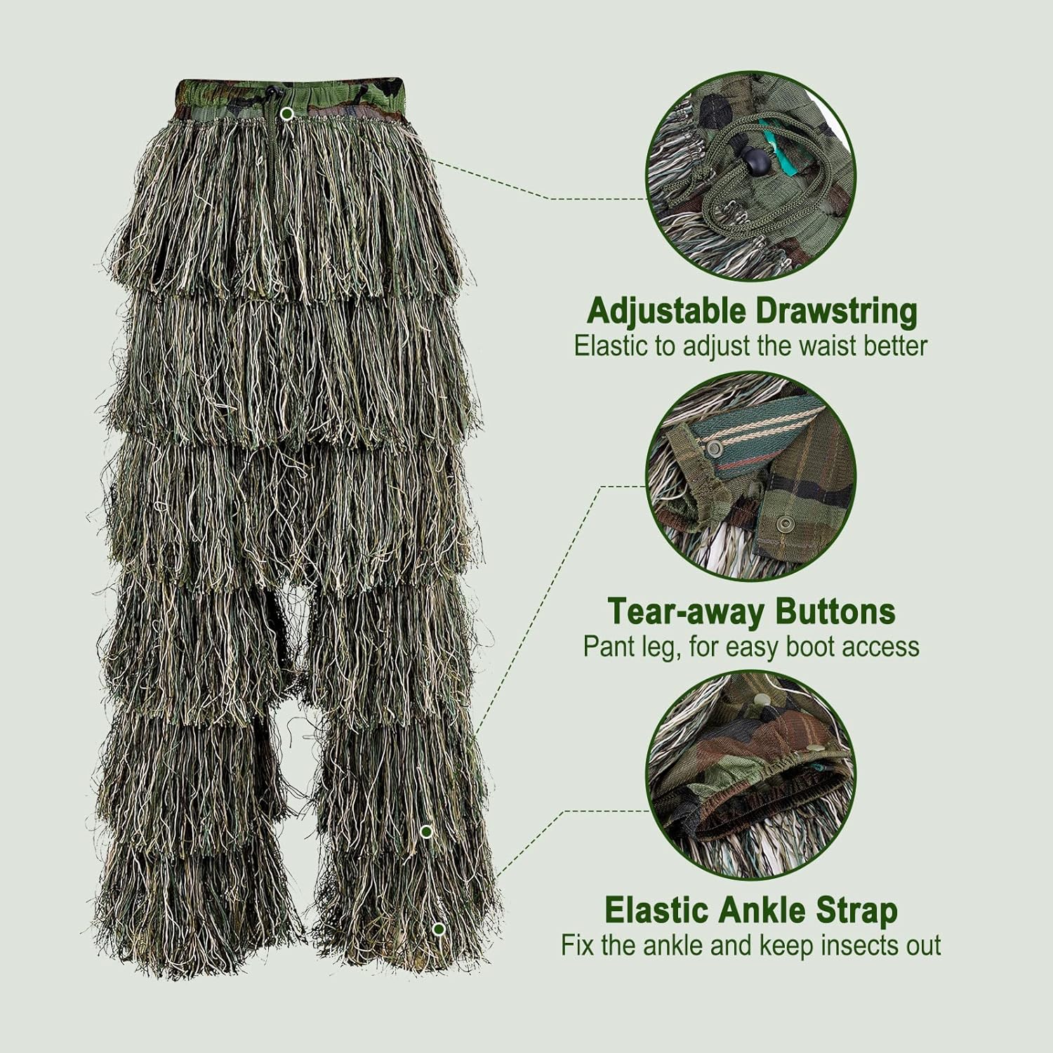Kalkal Ghillie Suit, Camouflage Hunting Apparel for Men, Double-Stitched, Adults Gilly Suit for Jungle Hunting Halloween