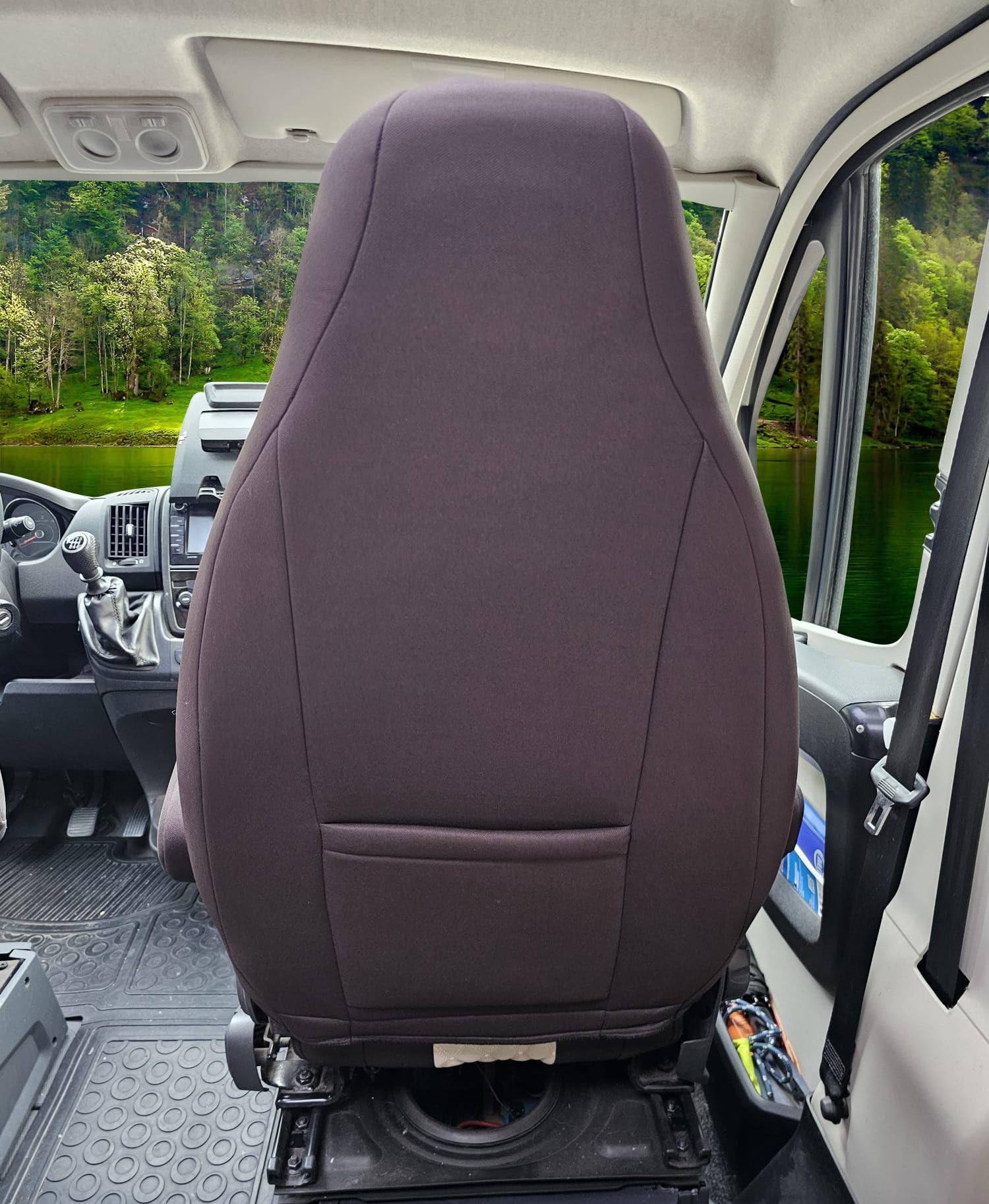BREMER SITZBEZÜGE Fundas de asiento para piloto compatibles con autocaravana caravana Hymer Ducato accesorio para autocaravana juego de 2 fundas de asiento con reposabrazos en marrón beige WPL411
