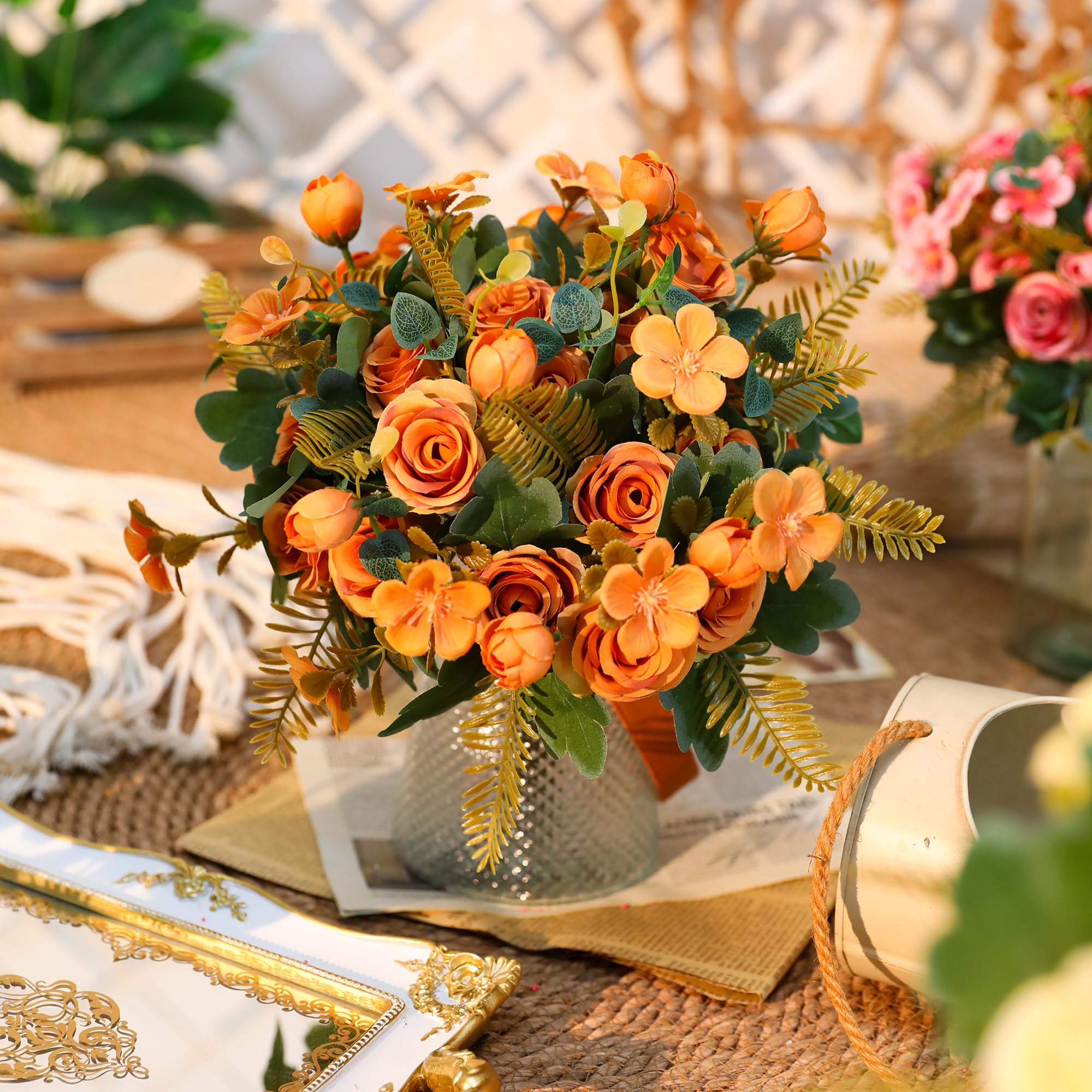 Fiori Artificiali Mefier – 50 Rose Finte In Schiuma PE – Colori Arancione Vibrante E Chiaro – Con Stelo Da 18 Cm – Per Bouquet Fai Da Te E Centrotavola