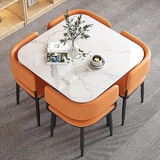 Modern Square Dining Table Set with Chairs for Office Reception Room Club Compact and Stylish Conference Table in Orange Color