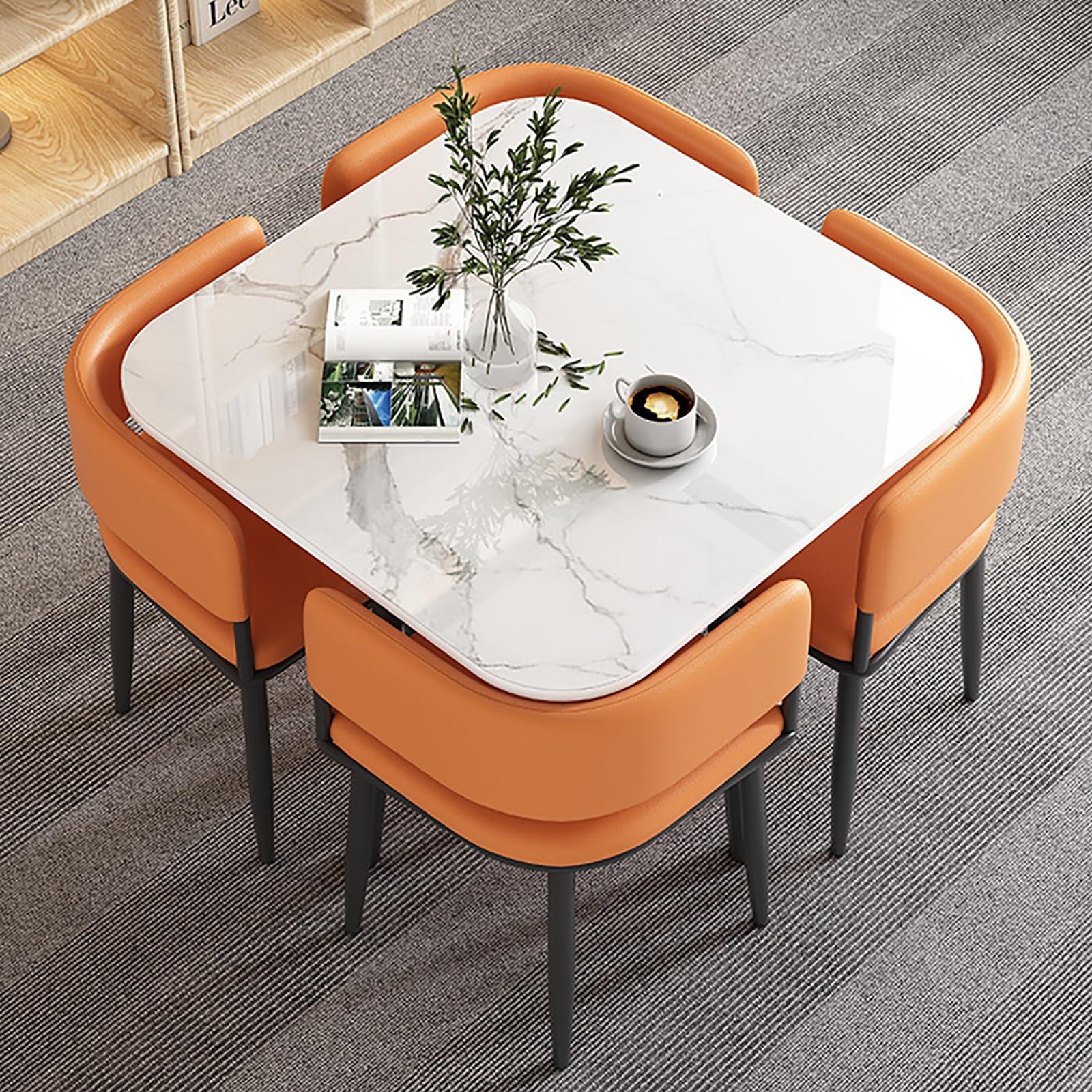 Modern Square Dining Table Set with Chairs for Office Reception Room Club Compact and Stylish Conference Table in Orange Color