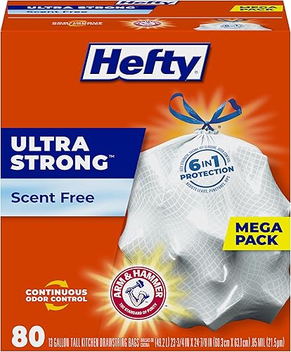 Miniatura 7 de Hefty Ultra fuerte fabricado con 50% materiales recuperados* bolsas de basura altas para cocina, gris, sin perfume, 13 galones, 110 unidades