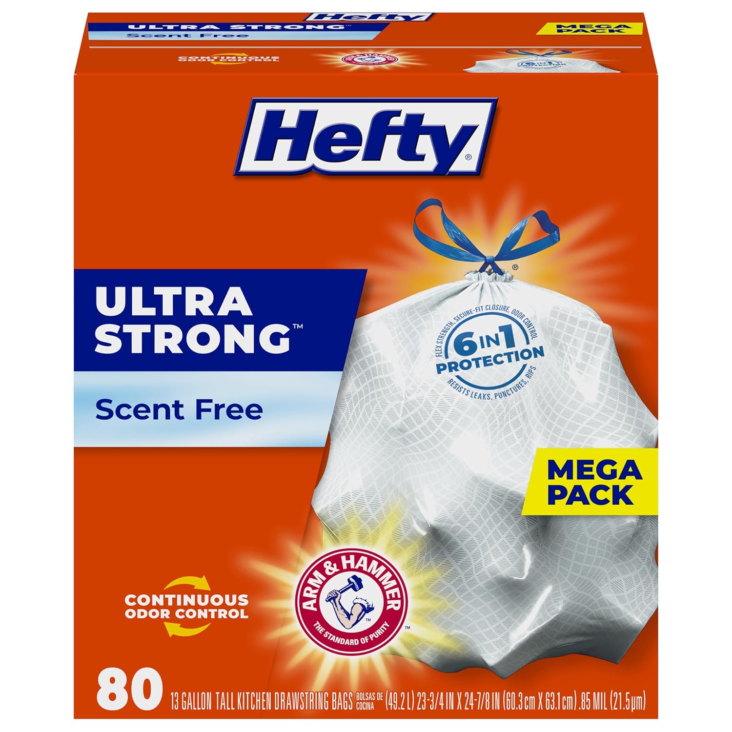 Hefty Ultra Strong Tall Kitchen Trash Bags Unscented 13 Gallon 80 Count