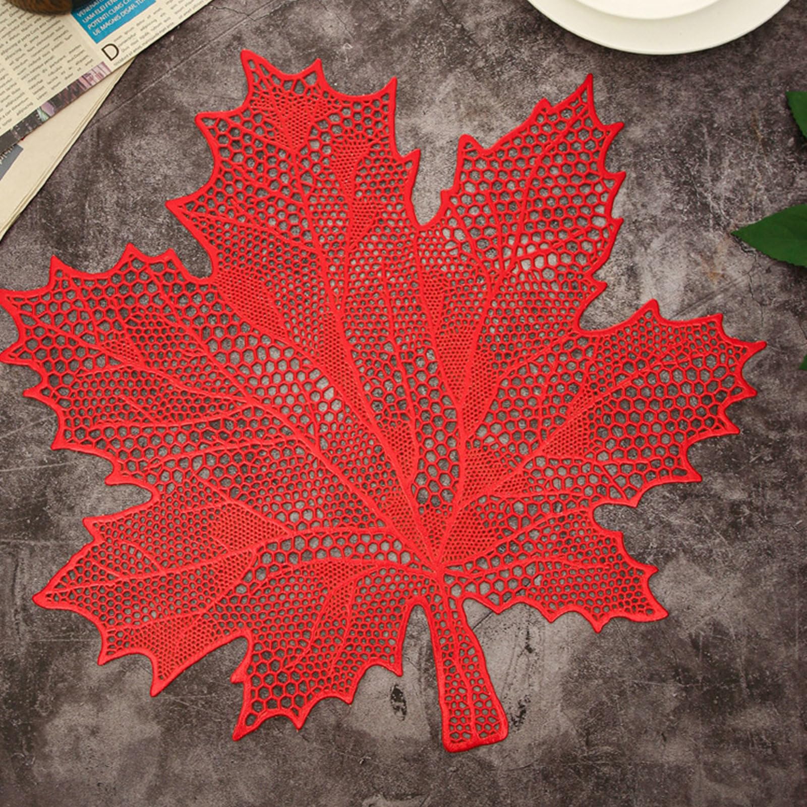Juego de 8 manteles individuales lavables con diseño de hoja de arce vacío, de PVC antideslizante, para restaurantes, color rojo, 41 x 44 cm