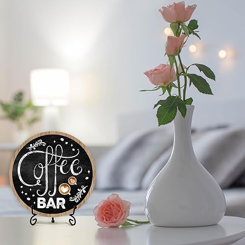 Miniatura 5 de Letrero de barra de café, decoración de café para cafetería, placa redonda de madera con soporte, letreros de café para estación de café, hogar,