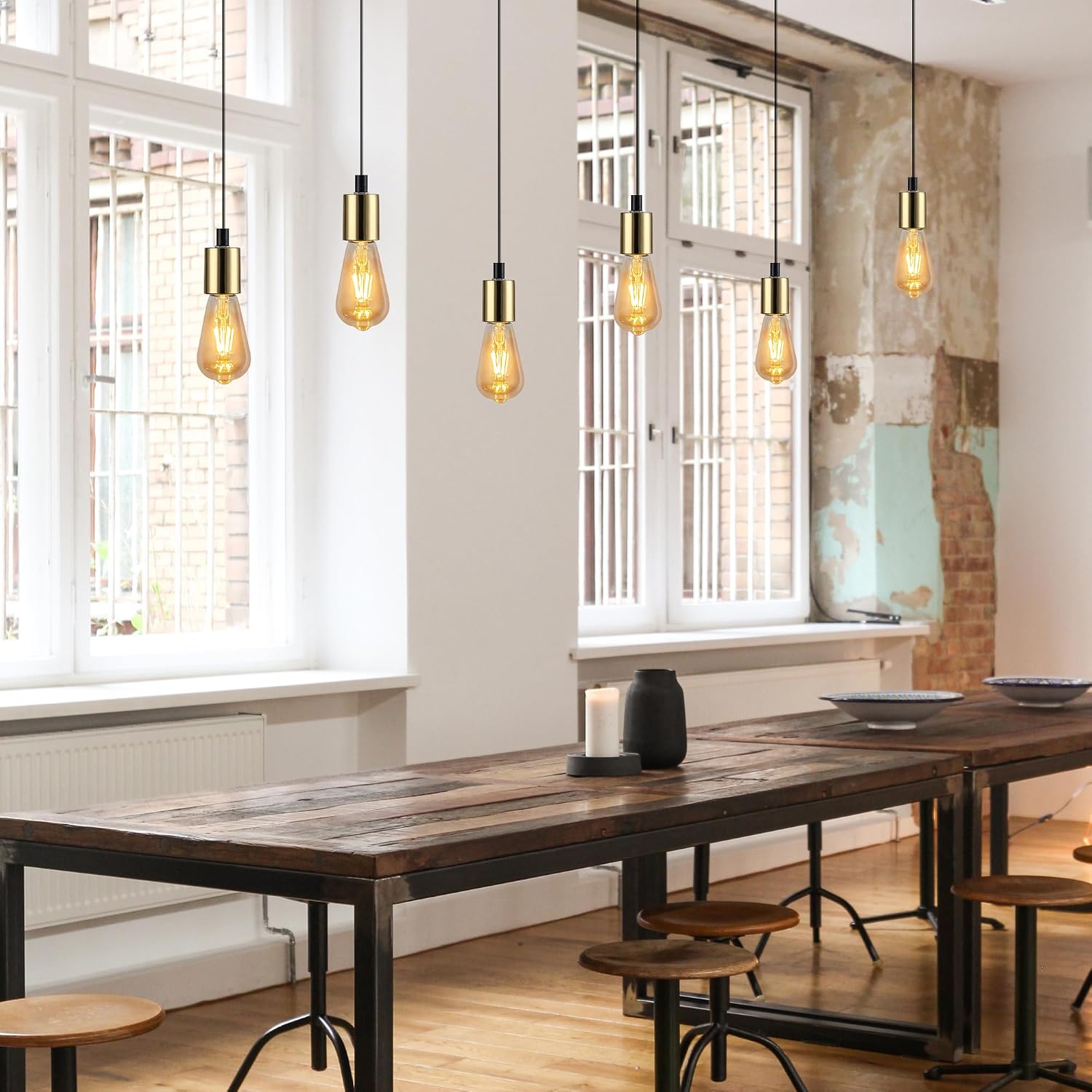 Adjustable Height H Type Track Lighting Gold Track Light Heads 5 Ft Industrial Stytle with Smart Edison Bulbs, 2200K-6500K Track Mount, Timer Decorate for Dinning Sloped Ceiling