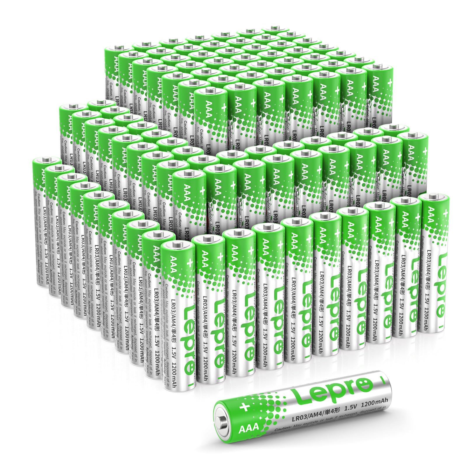 Lepro AAA Batteries 100 Count, Triple A Alkaline Batteries with Ultra Long-Lasting Power, 1.5 Volt 1200mAh LR03, Holds Power Up to 5 Years, Leak-Proof, Corrosion-Resistant, Ideal for Everyday Devices