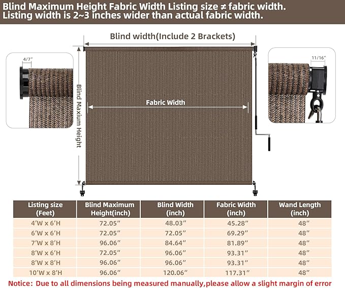 Cortina enrollable exterior para patio 10ft x 8ft Mocha miniatura 2