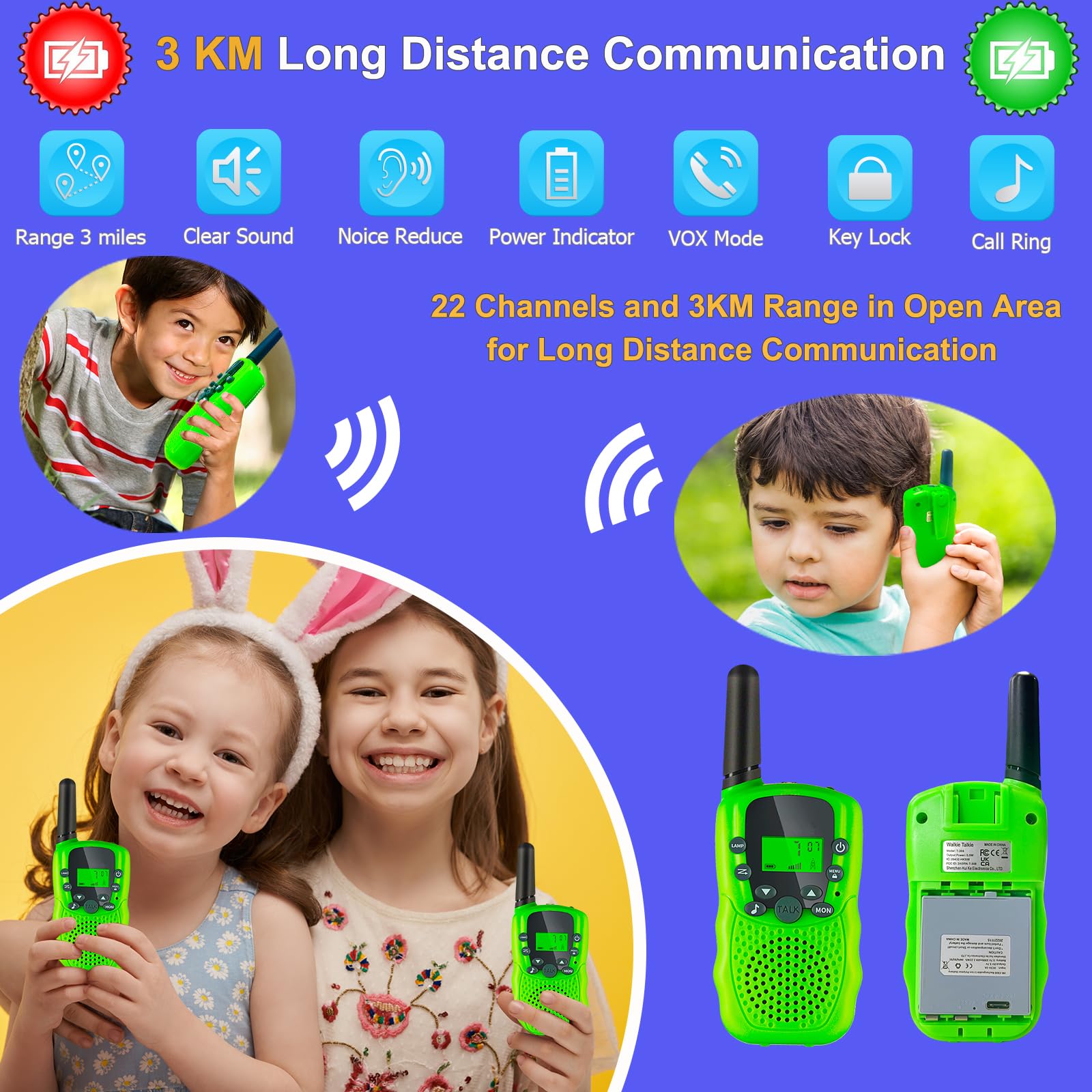 Soopotay Wiederaufladbare Walkie Talkies Kinder, Kinder Zwei-Wege-Funkgeräte mit großer Reichweite, Kinderspielzeug/Geschenke für Jungen und Mädchen im Alter von 3-12