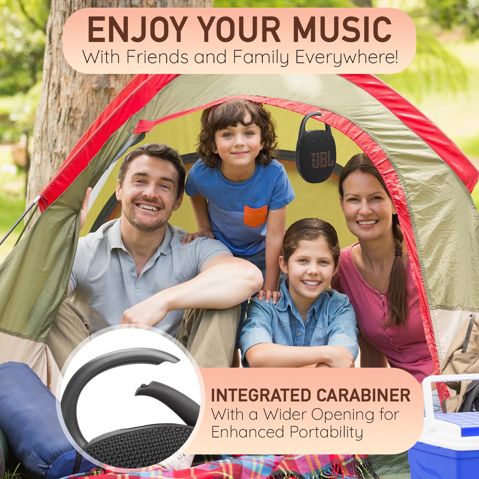 JBL Clip 5 Portable Bluetooth Speaker, IP67 Waterproof & Dustproof, Long-Lasting Battery - Red - Boomph's Comprehensive Ultimate Performance Cloth Solution for Your On-The-Go Sound Experience