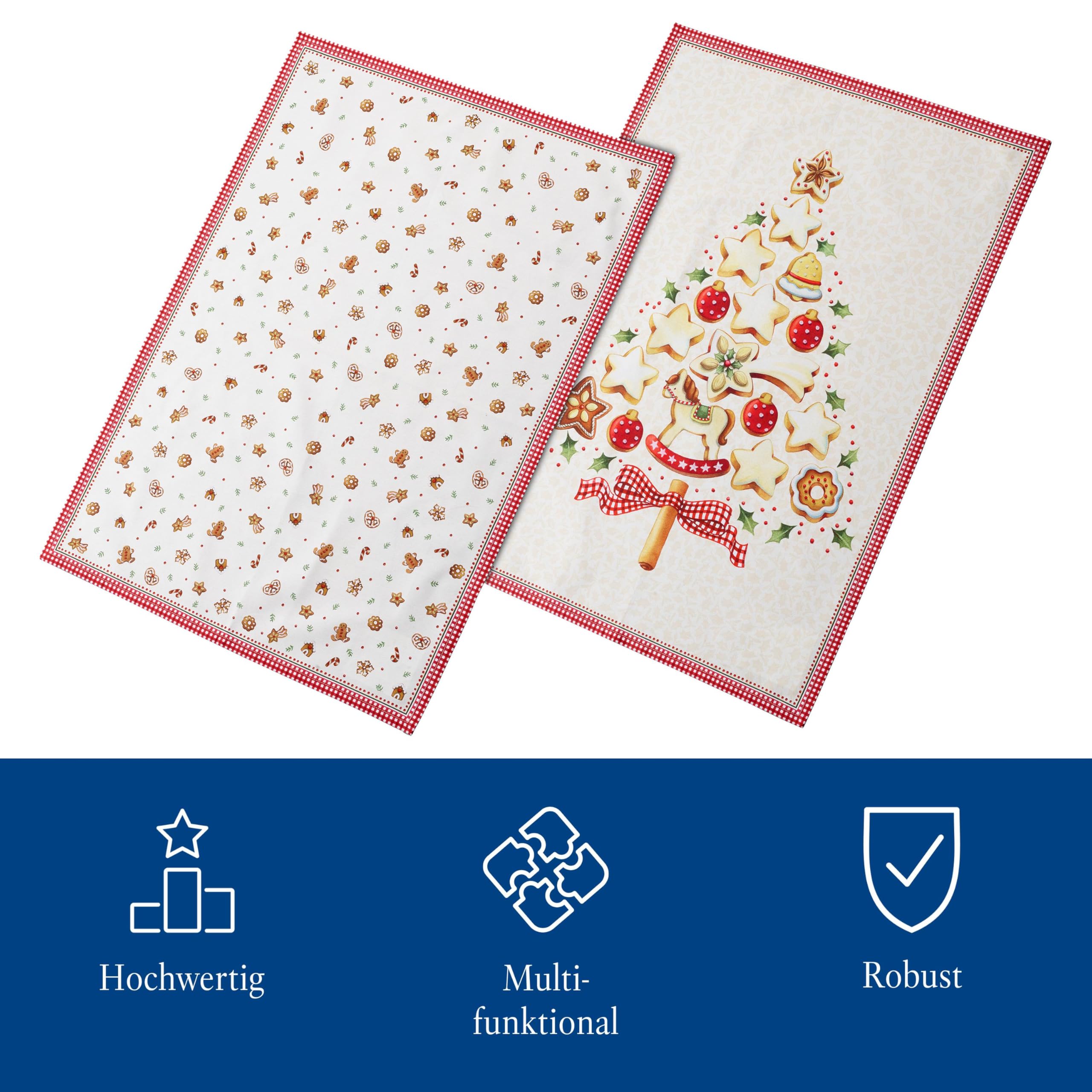 Villeroy & Boch Zestaw ręczników do herbaty Winter Bakery Delight, 2 szt., dekoracyjne ściereczki z motywami świątecznymi, z bawełny, wielokolorowe, 50 x 70 cm