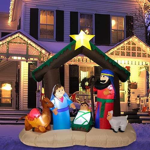 Miniatura 1 de Decoraciones inflables de Navidad de 6 pies decoración de belén para exteriores inflables de Navidad belén luz LED integrada para decoración de
