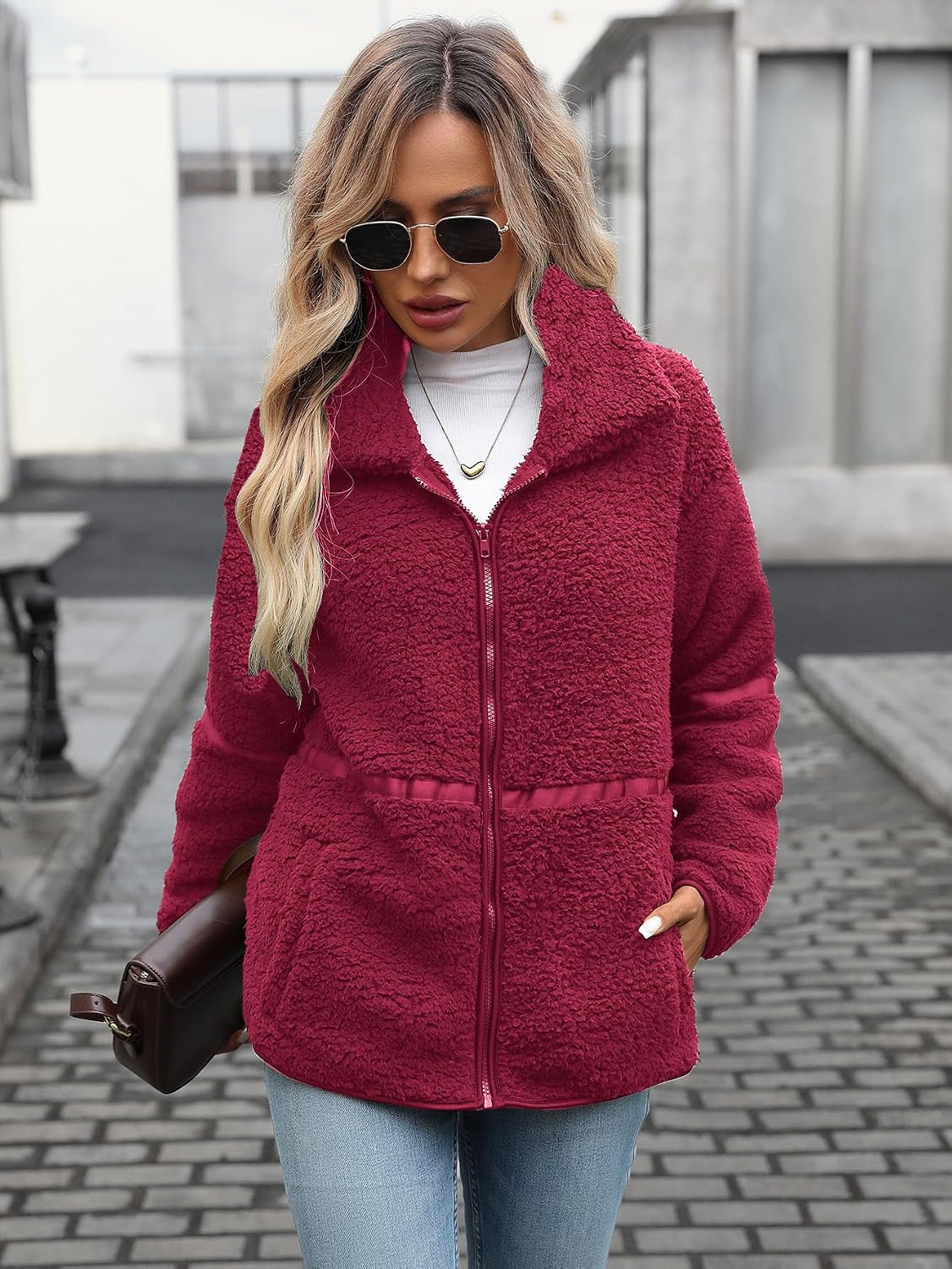 Vipwest Women's Fleece Jacket Full Zip Fall Winter Sherpa Jackets S-5XL
