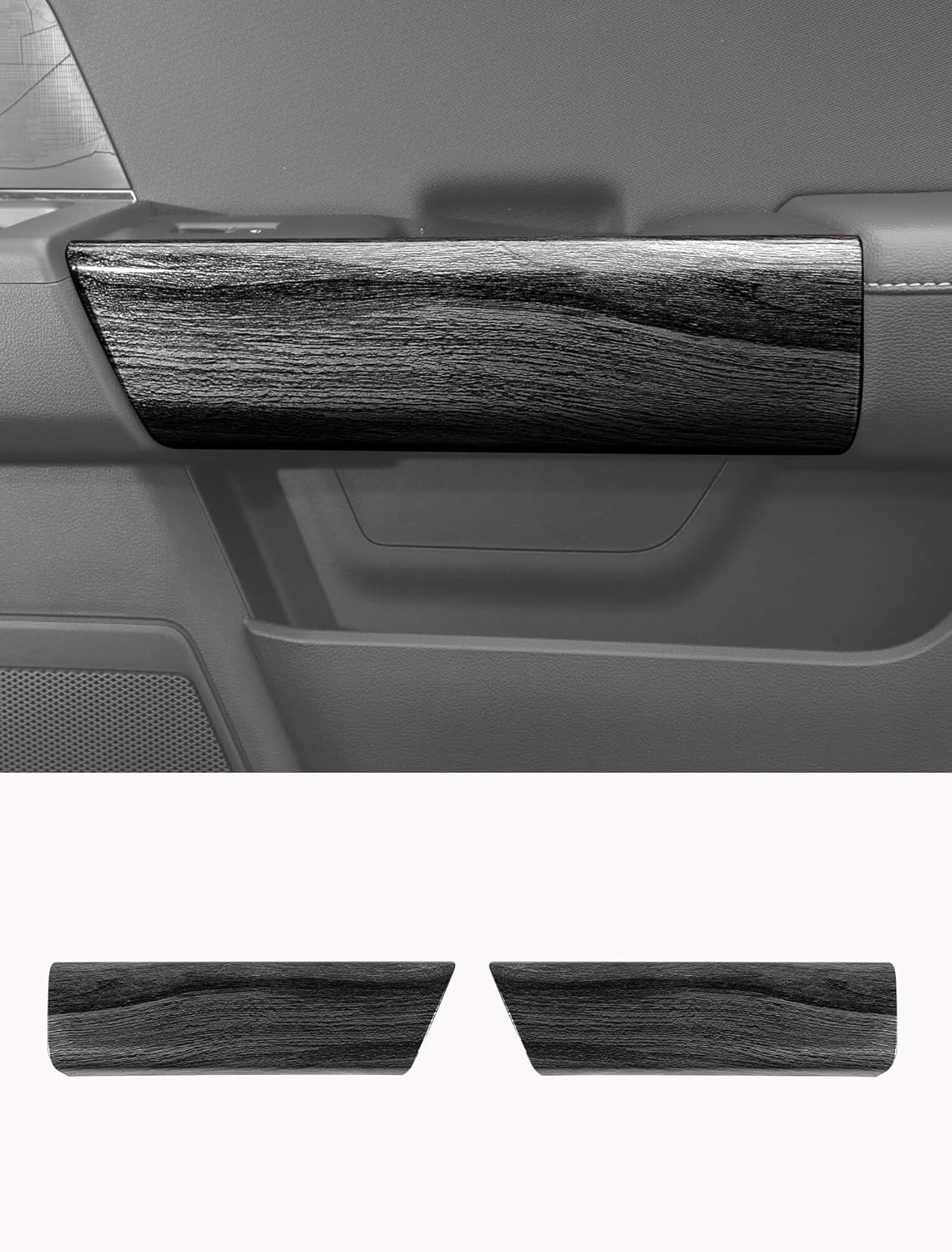 Savadicar Black Wood Grain Interior Accessories - Rear Door Handles Trim Cover for Ford F150 (2021-present) - Premium Texture Interior Decor Upgrade Kit, 2-Piece Set
