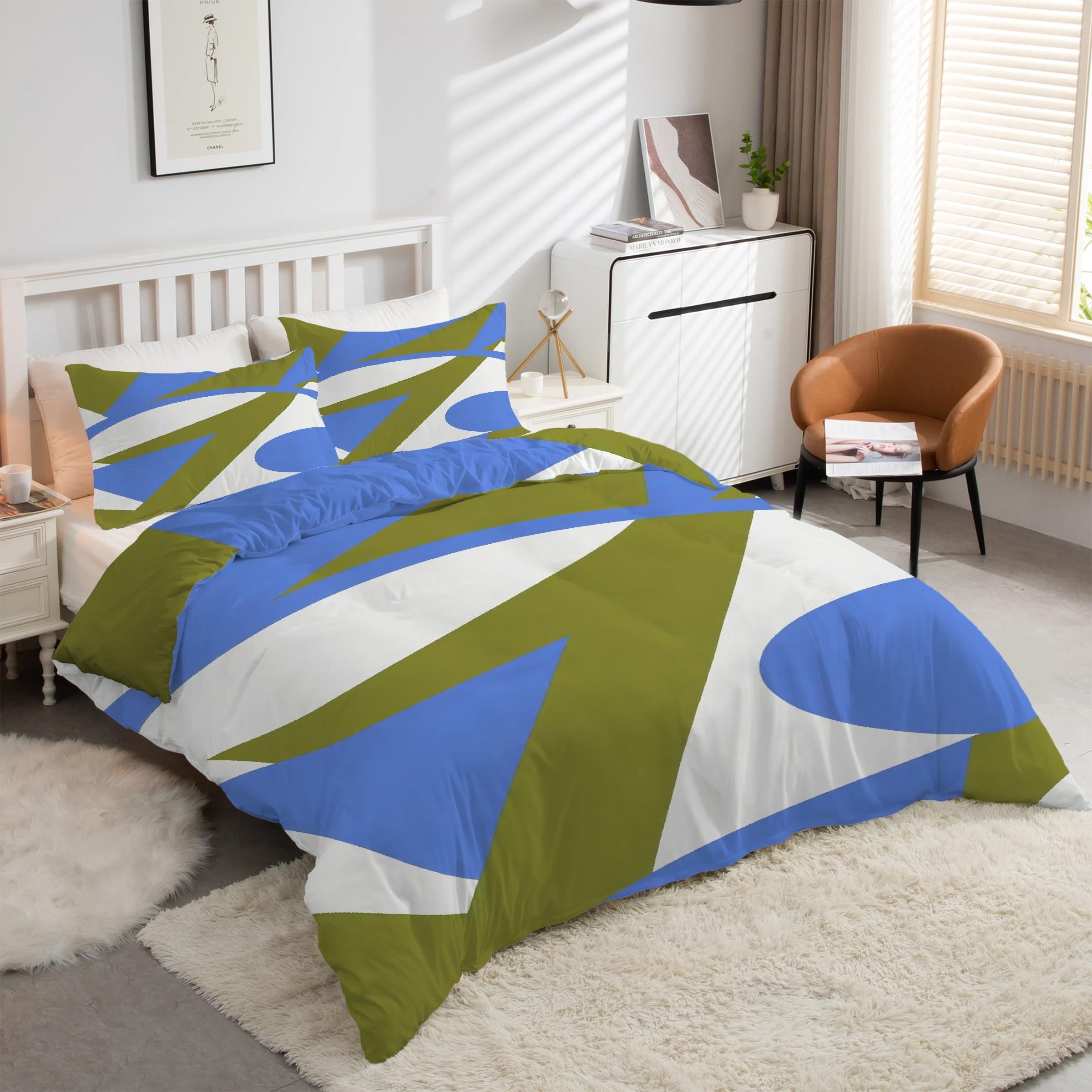 Housse de couette 200x200 géométrie art en microfibre douce avec 2 taies d'oreiller kK154