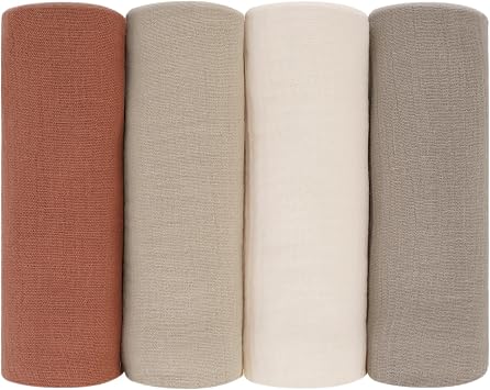 Muslin Cloths for Baby 60x60cm, 4 Pack 100% Cotton Large Muslin Squares Swaddle Blankets, Soft Absorbent & Breathable Baby Wrap Blanket for Boys & Girls, Brown