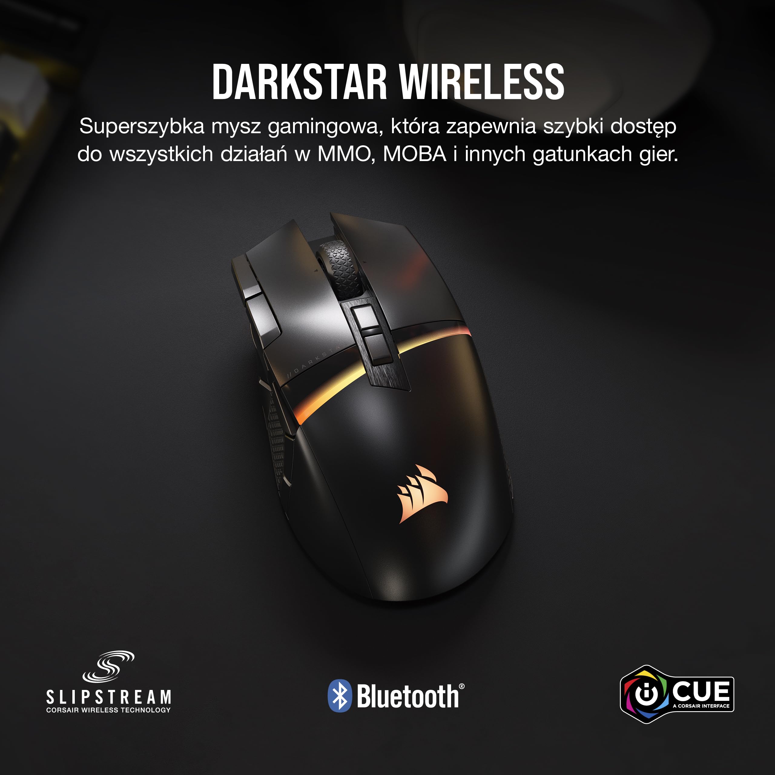 CORSAIR DARKSTAR WIRELESS MMO/MOBA Mysz do Gier - 26 000 DPI - 15 Programowalnych Przycisków - Konstrukcja Redukująca Naprężenia - Długa Żywotność Baterii - Czarny