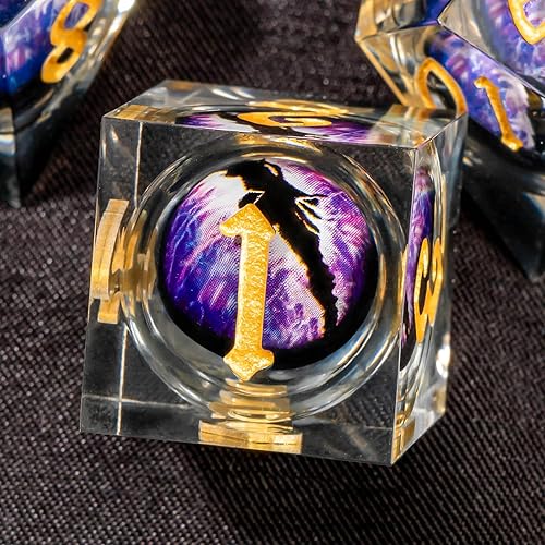 Miniatura 3 de OUKELANWO Juego de dados DND de globo ocular de resina de núcleo líquido, 7 piezas de dados Dungeons and Dragons de borde afilado para juego de rol