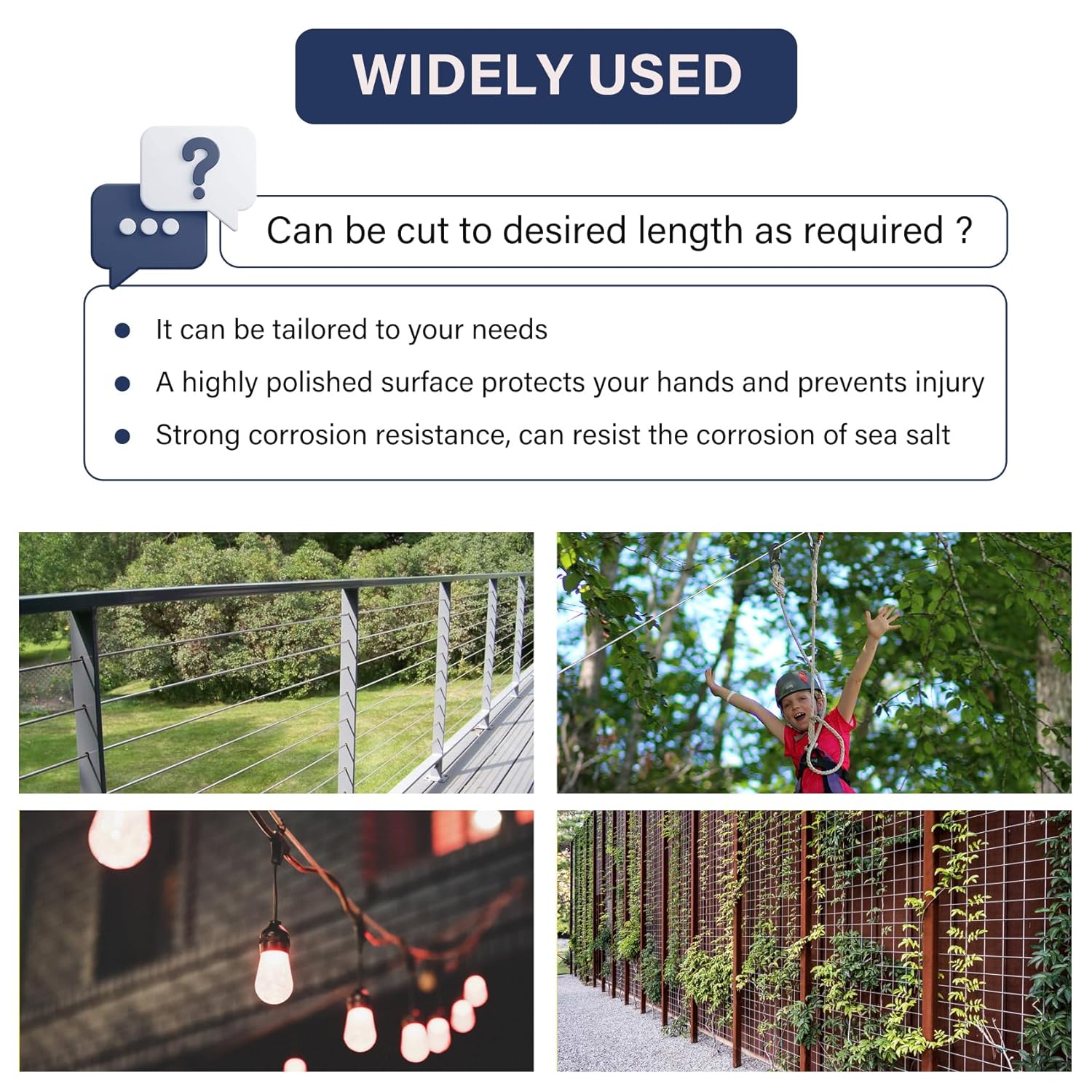 Thickened 1/4 Stainless Steel Cable, 25ft Wire Rope, 7X19 Strands Aircraft Cable, 6400lbs Breaking Strength, Zip Line with M8 Wire Rope Clip Clamp and Wire Rope Cable Thimbles - Image 2