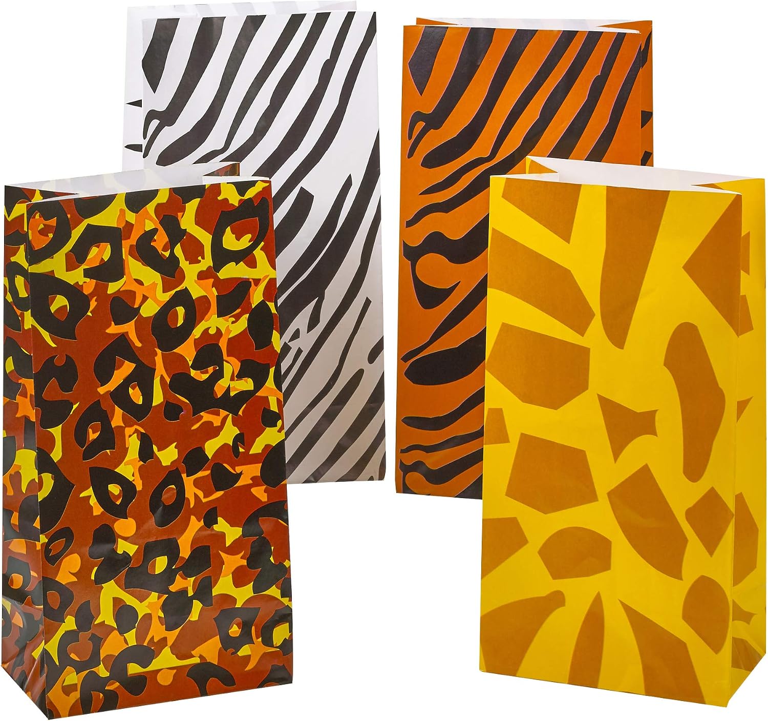 Bedwina Party Favor Bags - (Pack of 24) Animal Print Safari, Zoo or Jungle Theme Goodie Bags in Bulk, Paper Lunch, Candy & Gift Bags