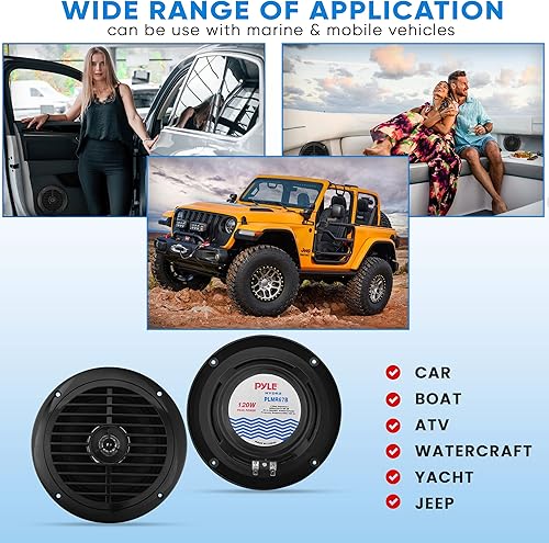 Miniatura 6 de Pyle Dual parlante marino de 6.5 pulgadas, impermeable, con sonido estéreo de rango completo, 120 W, color negro, (2 unidades), Negro
