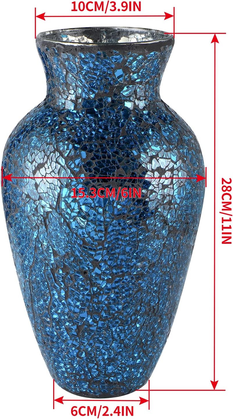 MDLUU Mosaic Vase 11" Tall, Handcrafted Cracked Glass Vase, Decorative Flower Vase for Home Decor, Wedding, Table Centerpiece, Gift (Navy Blue) - Image 3