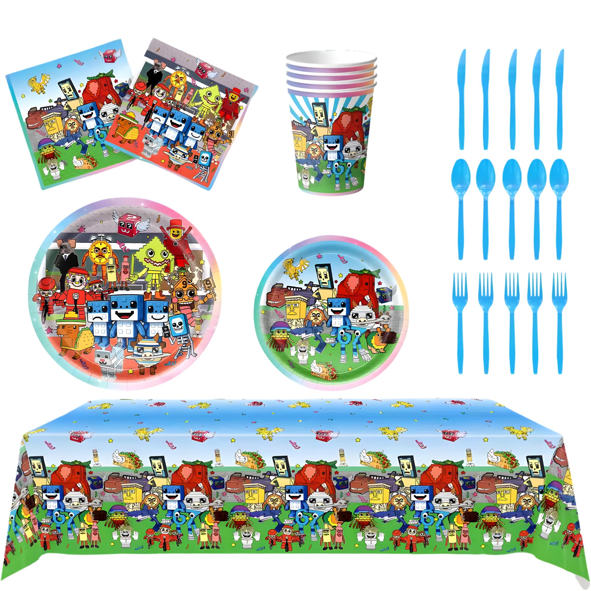 Lemoneon Steal a Brainrot Birthday Party Decorations Supplies Tablecloth Plates Cups Napkins Forks Spoons Knives