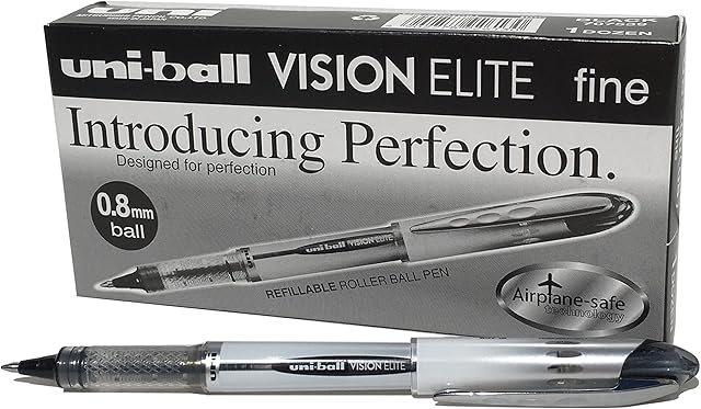 Uni-ball UB200 Vision Elite Rollerball Pen 0.8mm Tip 0.6mm Line Black Ref 9007000 [Pack of 12]