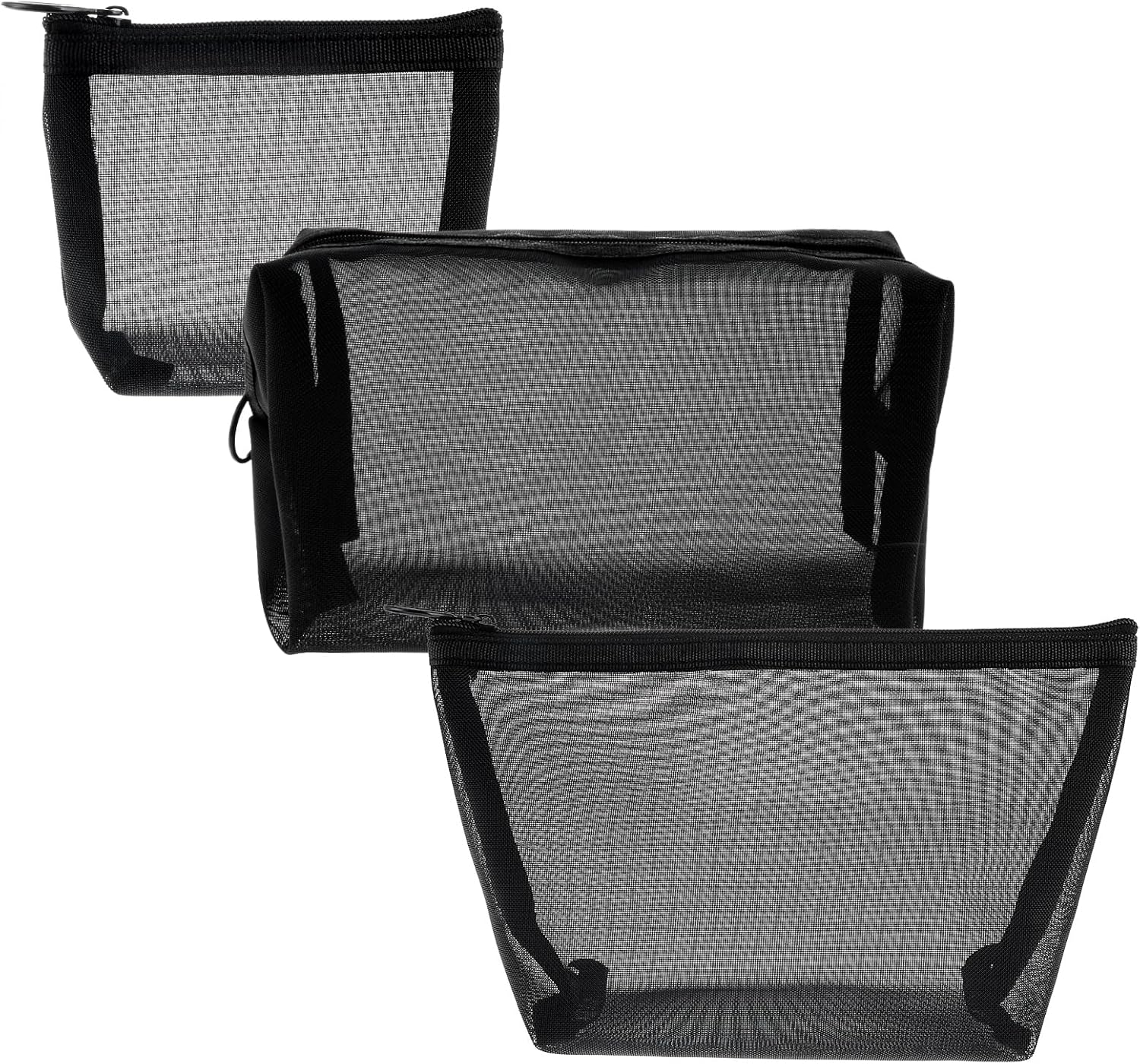 3 Pcs Mesh Makeup Bags, Black Cosmetic Bags, Travel Toiletry Bags, Mesh
