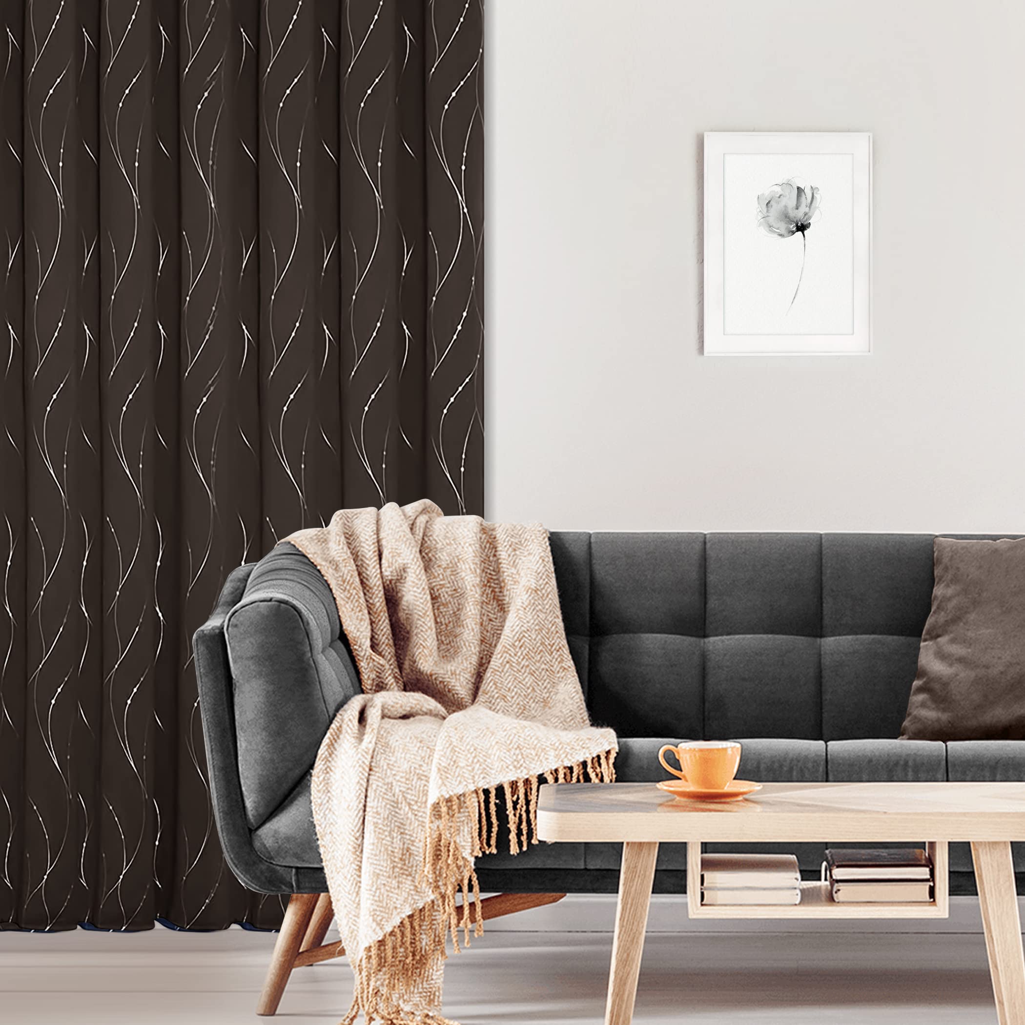 ◆カーテンセット◆W89cm×H198cm◆ブラウン系◆D-2508KA8◆ Best Home Fashion 84-in Mint Blackout Thermal Lined Back Tab