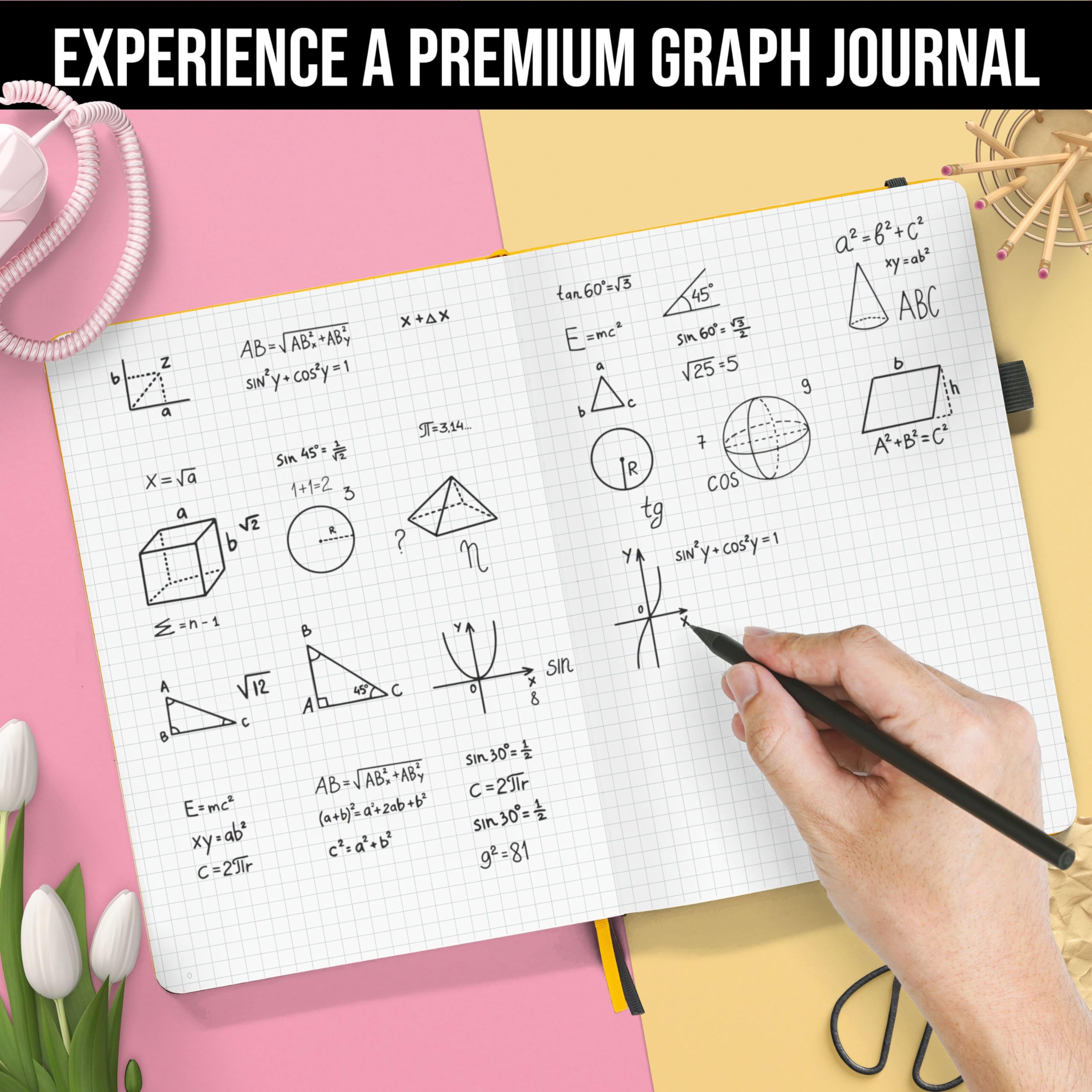 Graph paper Notebook for writing | 150 pages A5 Squared notebook, 120gsm Thick Paper with Sticky Notes, pen holder, band, (V) leather hard cover| Scribbles That Matter graph notebook, 5.75x8.2 inches - Image 2