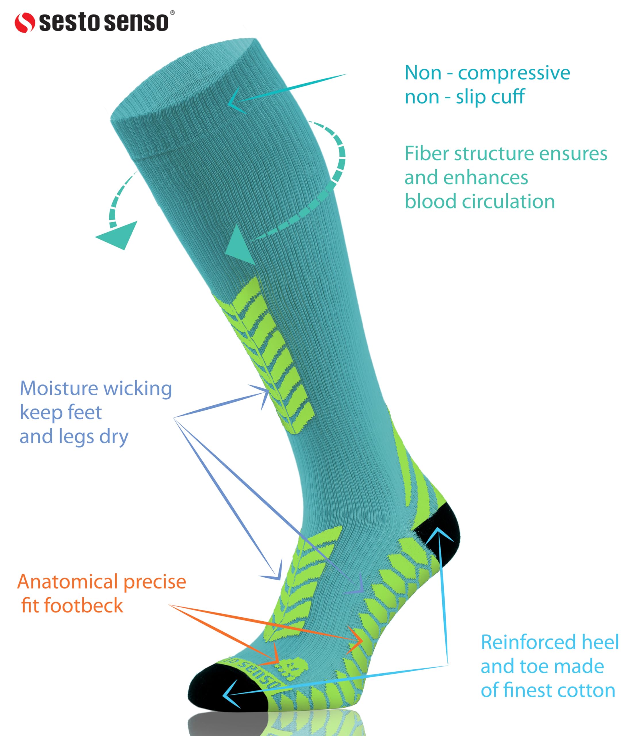 Sesto Senso 3 Pares Calcetines de Compresión Deporte Colores Altos Hombre Mujer