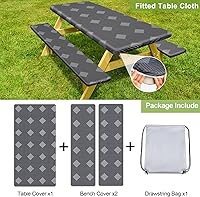 Vista 52 de Play Tailor - Mantel para mesa de pícnic con cubiertas para bancas, impermeable y a prueba de viento con bolsa de cordón, ajustable a mesas y bancas