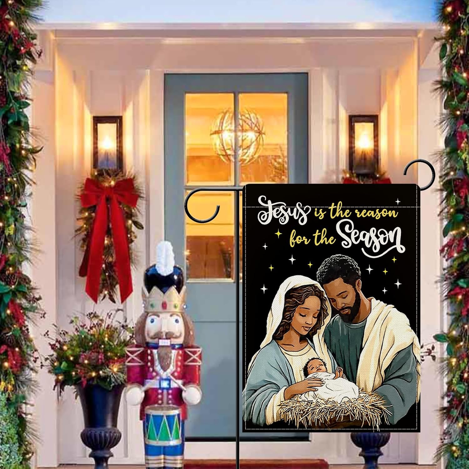 Dyrenson Christian Christmas Nativity Scene Decorative Garden Flag, Religious Xmas Jesus Black Yard Outside Home Decoration, Winter Holiday Burlap Outdoor Small Decor Double Sided 12 x 18 - Image 5