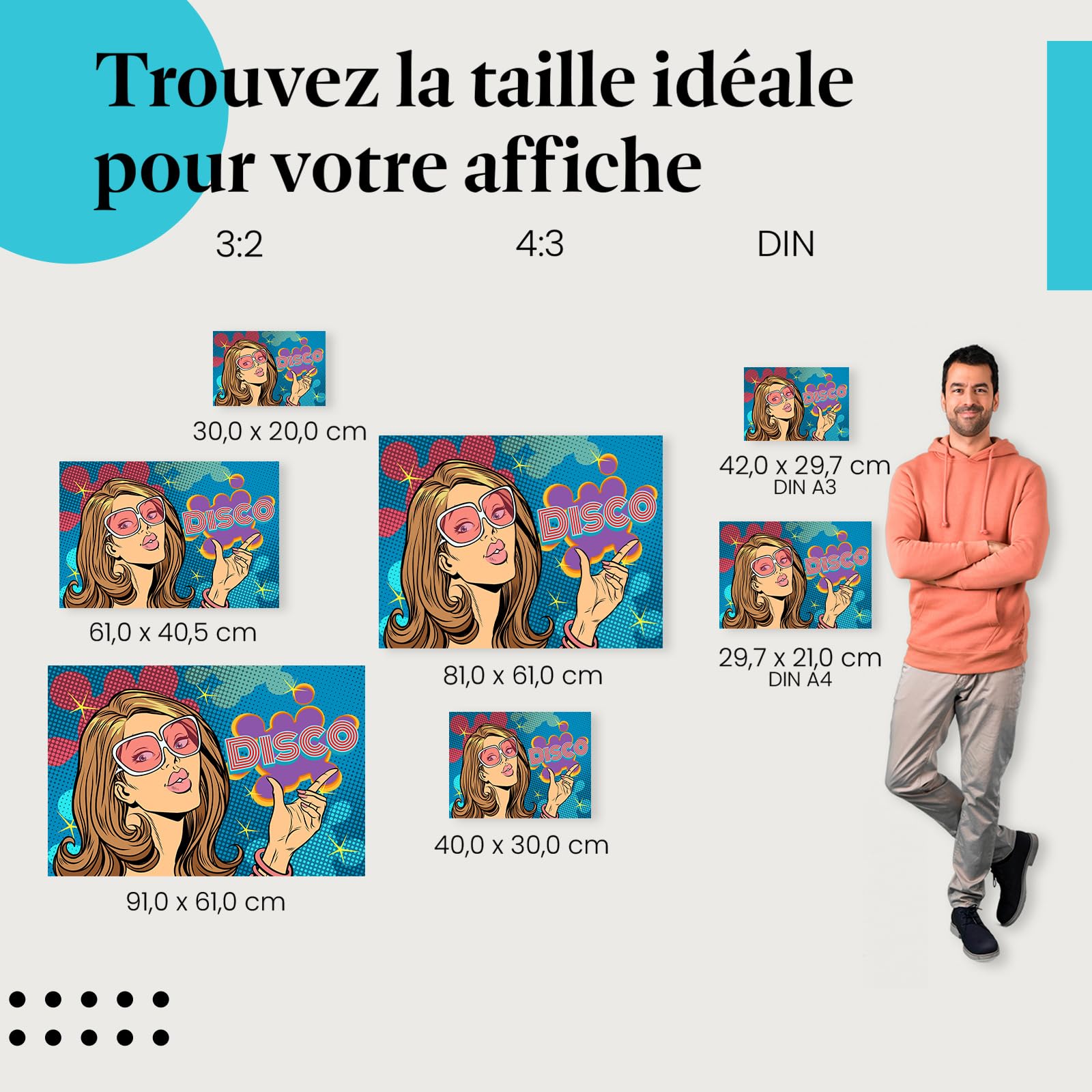 Postereck - 1126 - Pop Art, Femme, Lunettes de Soleil, Disco Rétro. Art Mural Tirage – Décoration Pop Art, musique, Poster - toile - 100,0 cm x 75,0 cm