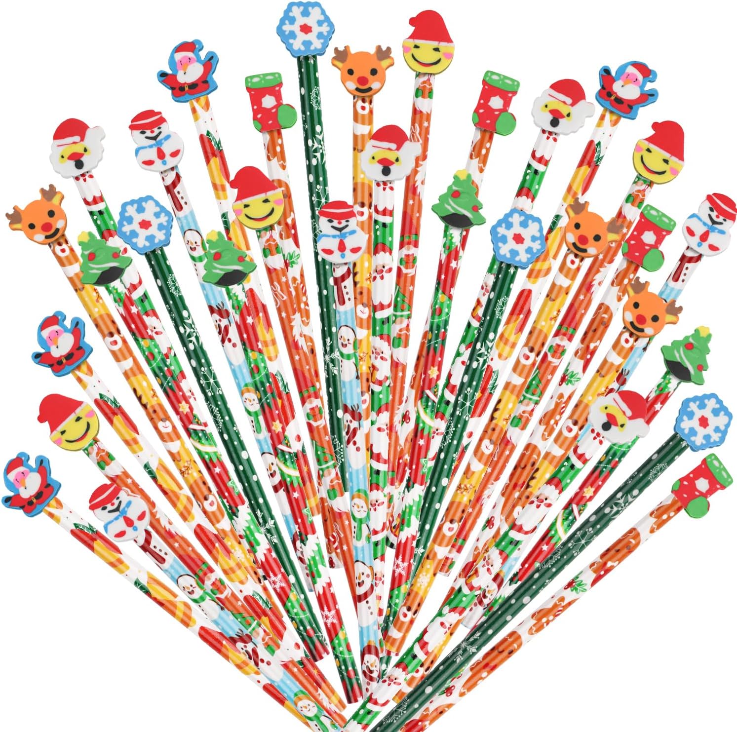 VEYLIN 32pcs Christmas Themed Pencil Set, Christmas Pencils with eraser
