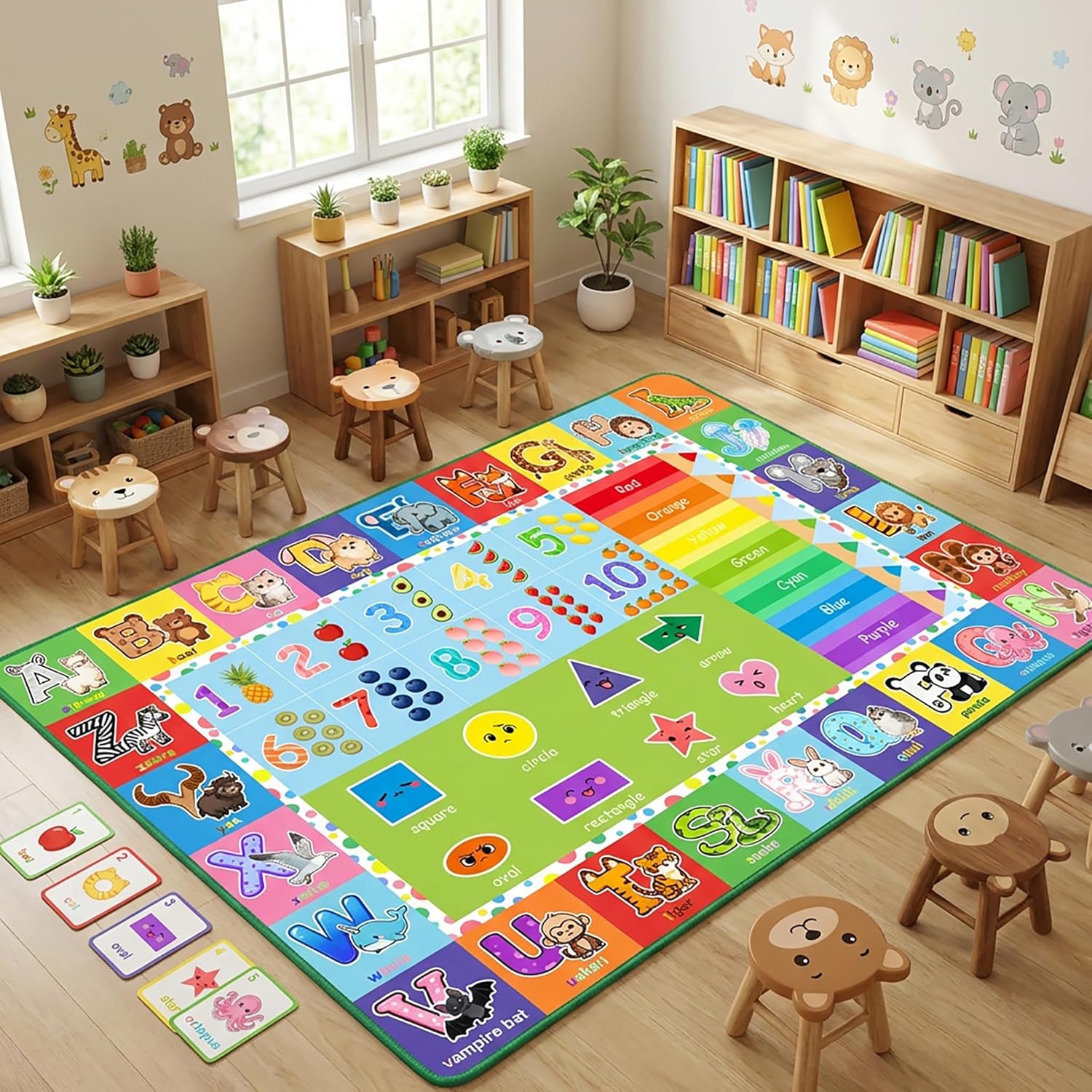 Kids Rug - 3x5 Feet ABC Rug for Playroom Nursery Educational Area Rugs with Alphabet Numbers Shapes Animals Children Play Mat for Bedroom Classroom Floor Decor
