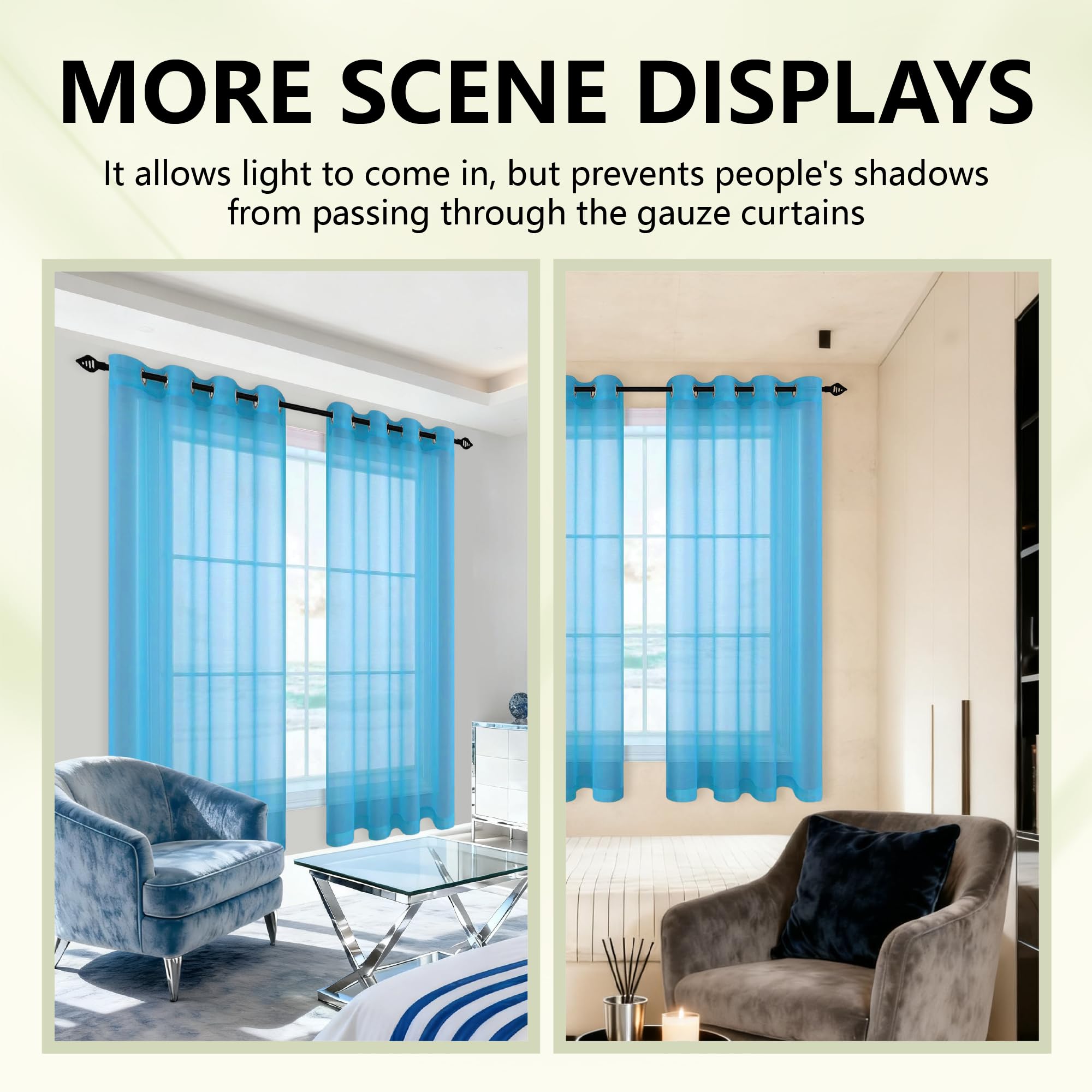 Transparente Vorhänge mit Ösen 220 x 205 cm Polyester Transparent Ösenschal Fensterschal Lichtdurchlässig Größe Und Farbe Wählbar für Wohnzimmer Schlafzimmer Kinderzimmer, Himmelblau