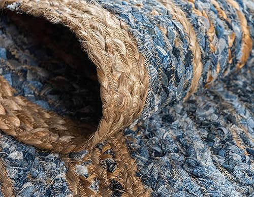 Miniatura 6 de Unique Loom Trenzado Chindi Collection - Alfombra de área azul moderna casual (2 pies x 3 pies)