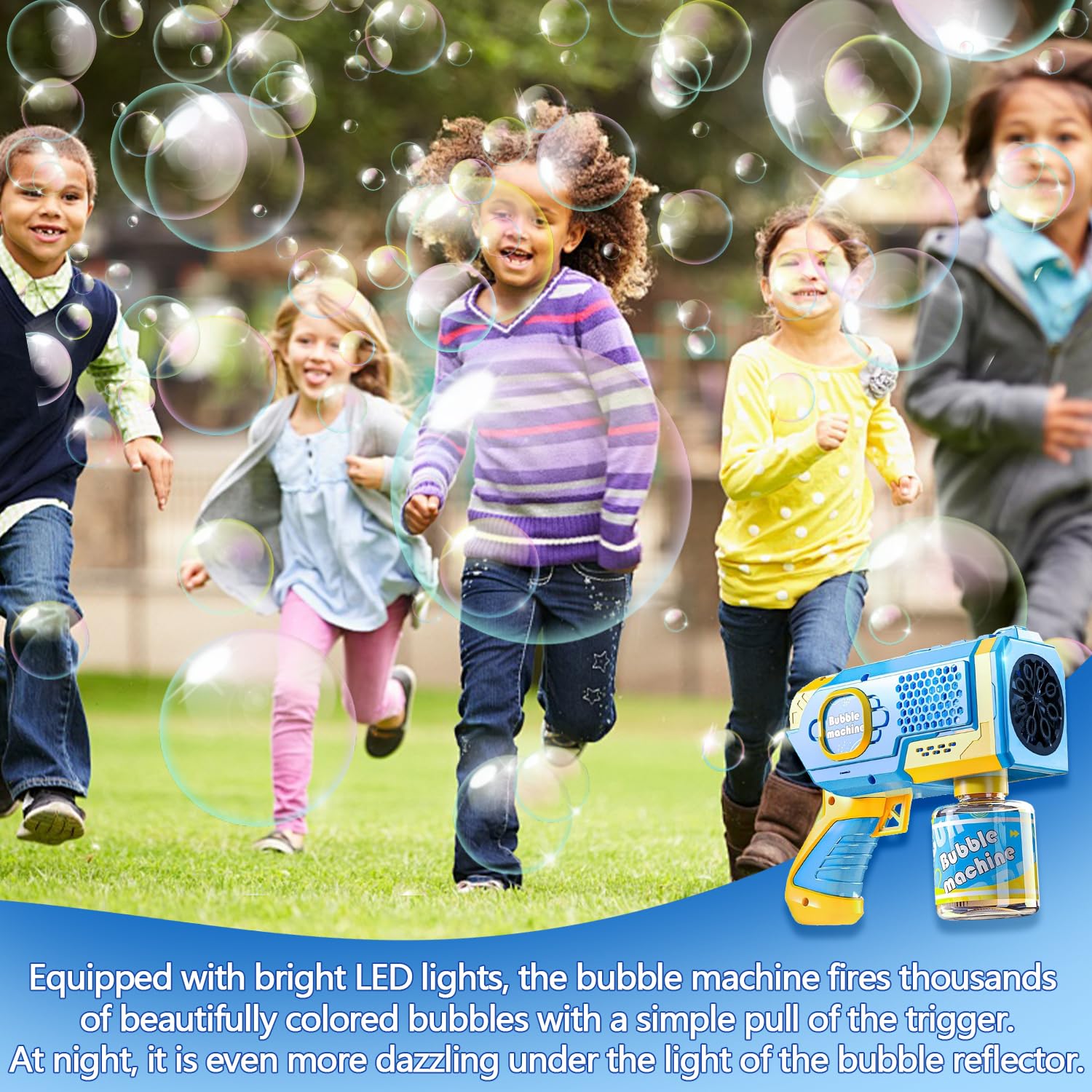 Máquina de Burbujas, Automatic Maquina Burbujas, Máquina de Burbujas para Niños, Maquina Pompas Jabon, Pistola de Burbujas de Agua, para Fiesta de Cumpleaños, Bodas, Niños y Adultos (Azul)
