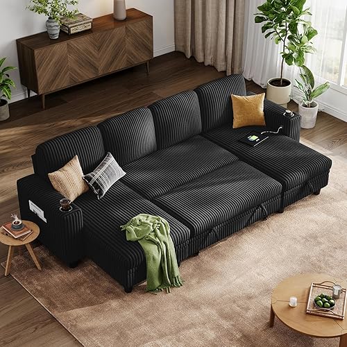 LINSY HOME Sofá cama modular extraíble con almacenamiento, sofás modulares extraíbles de pana de felpa para sala de estar, sofá convertible en forma