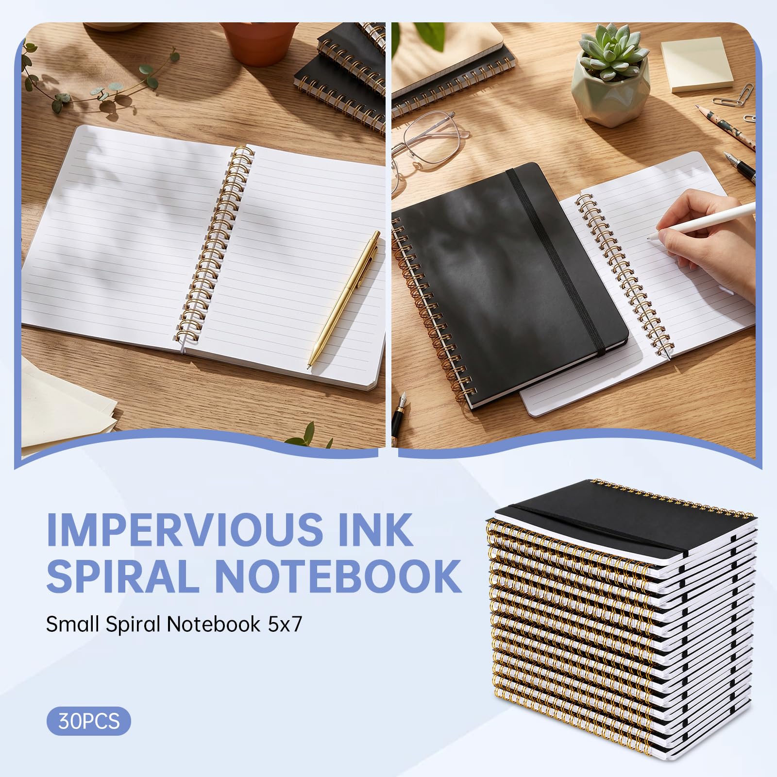 Watersay 30 Pcs Small Spiral Notebooks A6 with Straps, Multicolor 5" x 7" Pocket Notebooks Mini Lined Journals 50 Sheets for Back to School Supplies Students Rewards Office Gifts (Black)