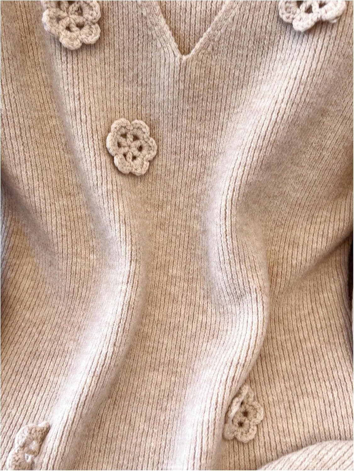 SHENHE Women's V Neck Fitted Sweater 3D Crochet Flower Knitted Dressy Fall Sweater Pullover - Image 4