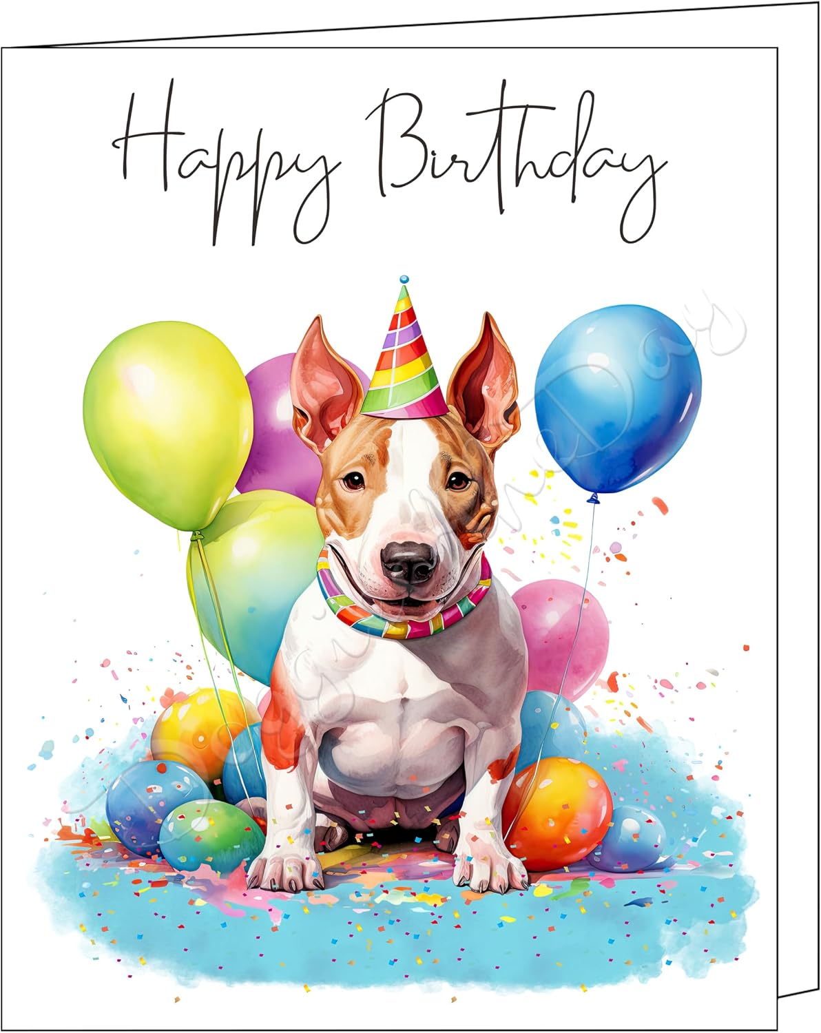 Doggie of the Day Happy Birthday Greeting Cards Bull Terrier - Cute Note Cards for Dog Lovers - Blank Inside Envelope Included, GCHB00069 10 Note Cards