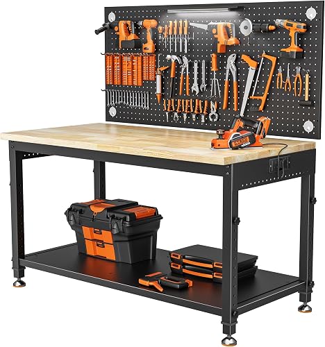 Einhell Établi d'atelier bois et métal avec étagère